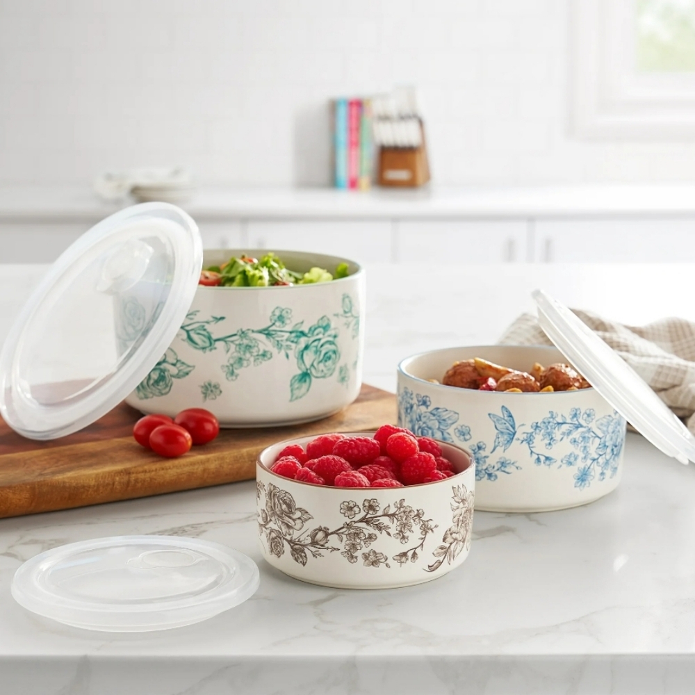 💕 The Pioneer Woman Agatha Floral Nesting Storage Bowls - Blue, Green, Brown